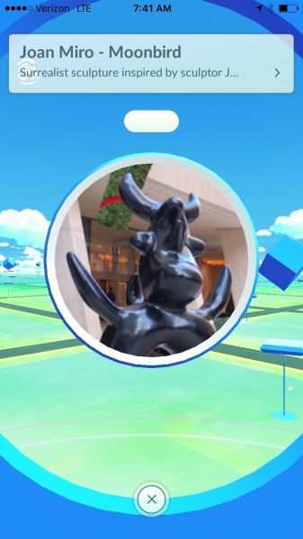 Pokemon go at Miro's Moonbird sculpture, West 58th Street.