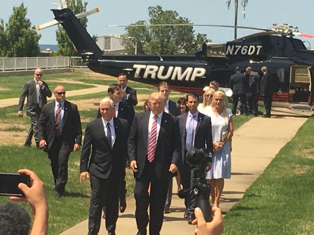 Donald Trump and Indiana Gov. Mike Pence with their families.