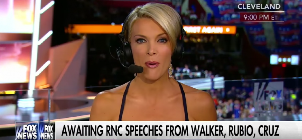 Megyn Kelly reports during the Republican National Convention Quicken Loans Arena in Cleveland, Ohio.