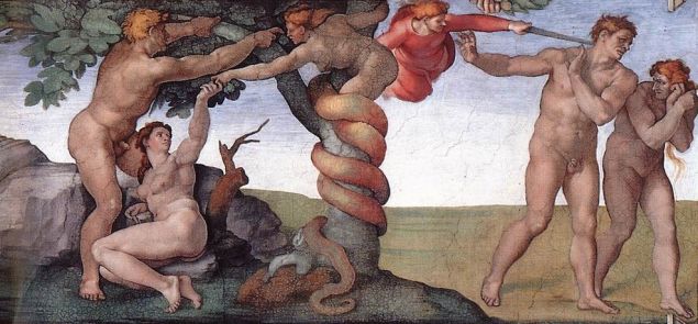 Adam and Eve, depicted in the Sistine Chapel.