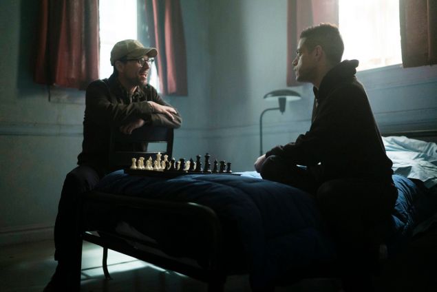 Christian Slater as Mr. Robot and Rami Malek as Elliot Alderson.