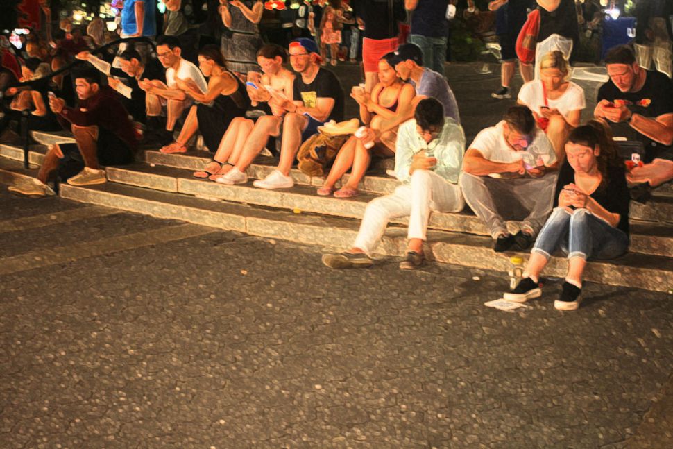 Union Square plays Pokemon Go on Friday night.