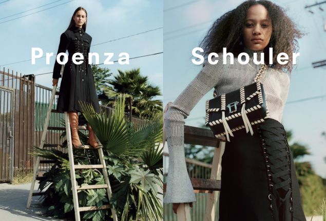 Laces up the front of a black jacket and along the new Proenza Schouler bag