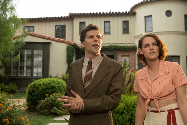 Jesse Eisenberg and Kristen Stewart in Cafe Society.