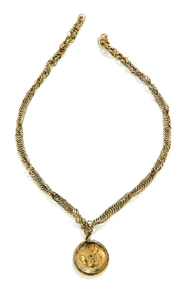 Pendant on a chain, decorated with a coin, imprint of Michael VII Doukas (11th century A.D.). Naxos.
