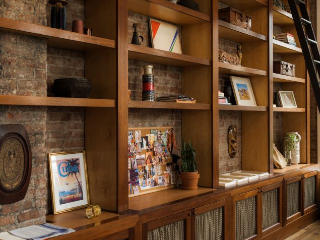 A close up look at the studio's shelving