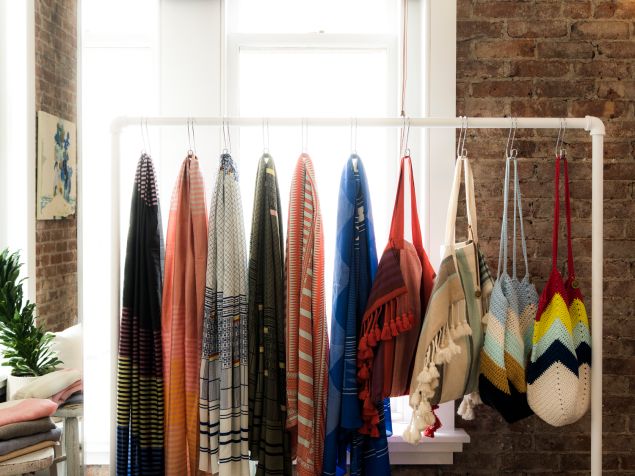 Scarves on display at the studio