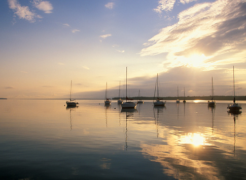 Sailboats on Lake Champlain.