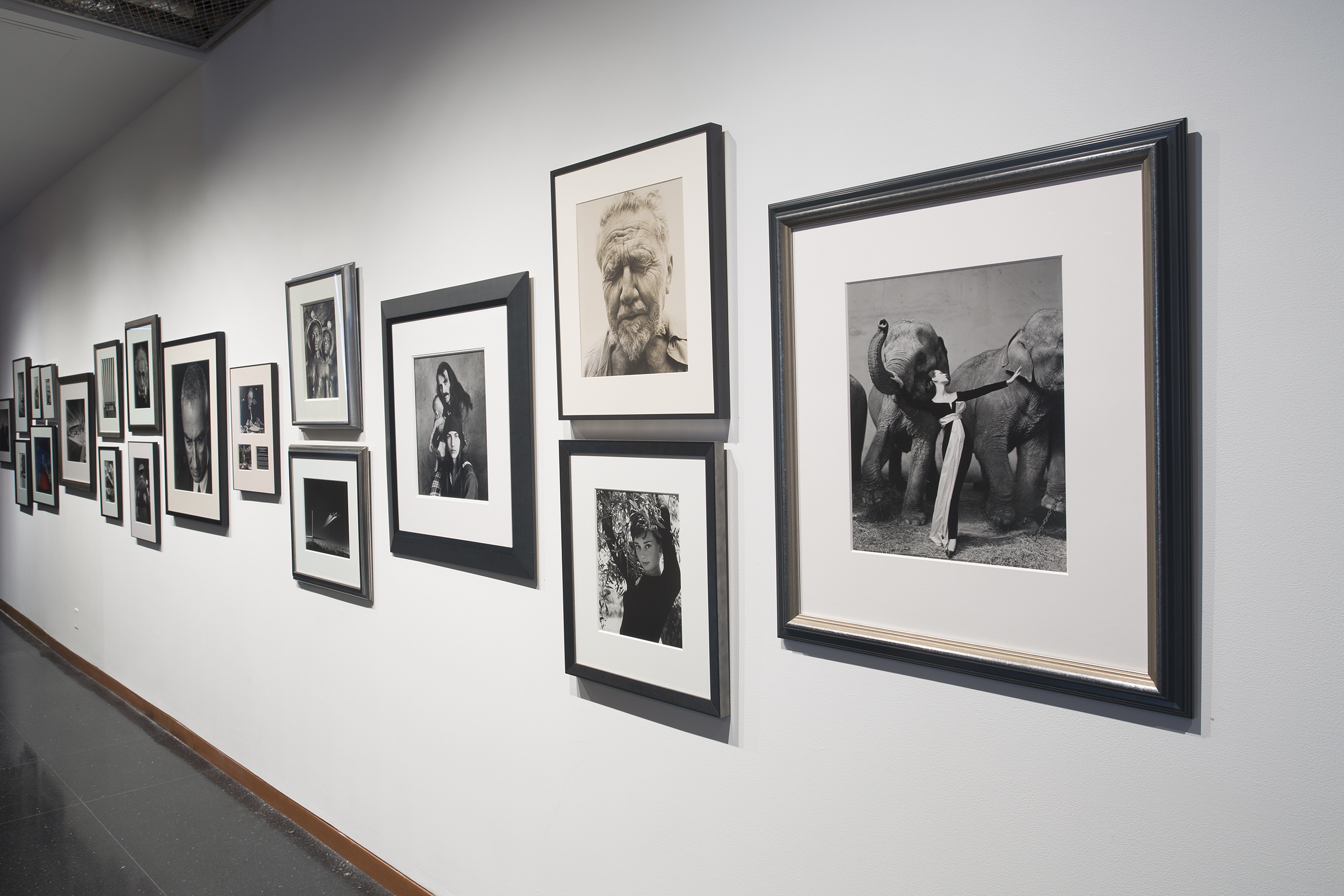 installation of photos, Kahn lobby