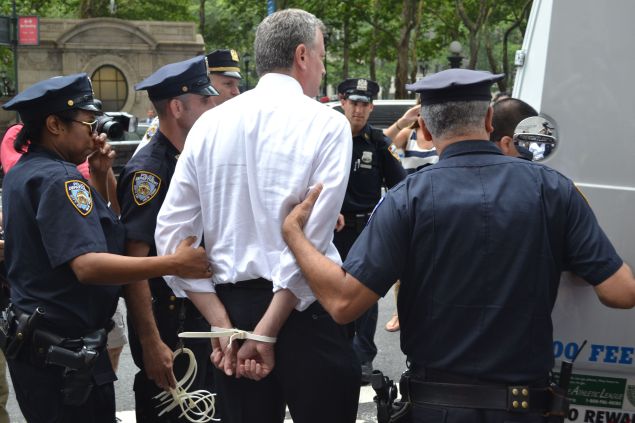 Then-Public Advocate Bill de Blasio gets arrested at Long Island College Hospital in 2013.