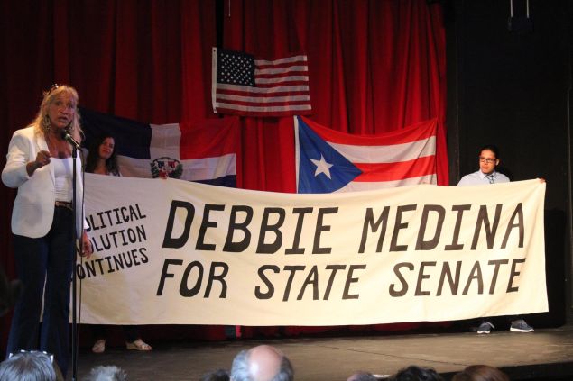 Debbie Medina at a rally.