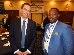 Fulop, left, with Baraka ally Kiburi Tucker of Newark.