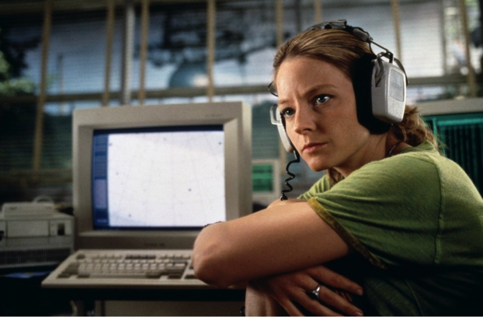 Jodie Foster as a SETI scientist in the film Contact, based on Carl Sagan’s book about E.T communication.