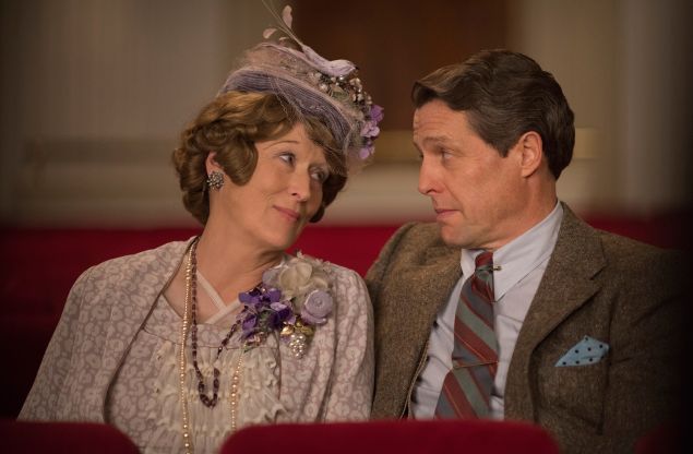 Meryl Streep as Florence Foster Jenkins and Hugh Grant as St Clair Bayfield.