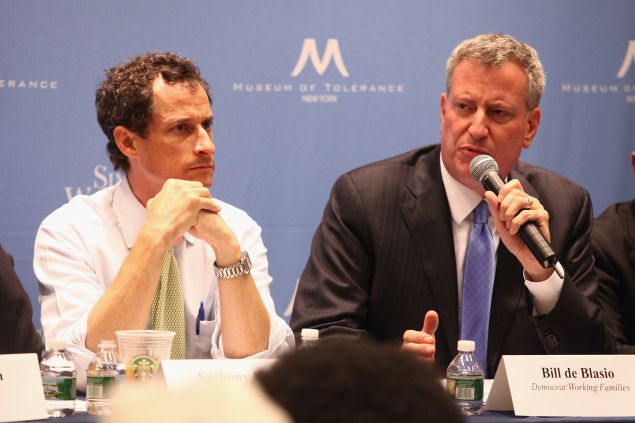 Anthony Weiner and Bill de Blasio at a 2013 debate.