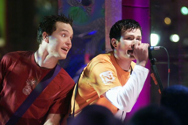 Blink 182 on 'MTV 2 Large' on New Year's Eve in MTV's Times Square studios, 12/31/99. 