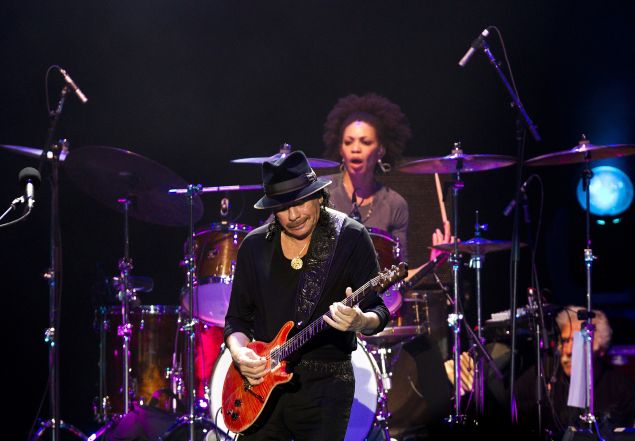 US-Mexican musician Carlos Santana performs during a special concert "Santana & Journey" in Guadalajara city on March 26, 2015. AFP PHOTO/Hector Guerrero