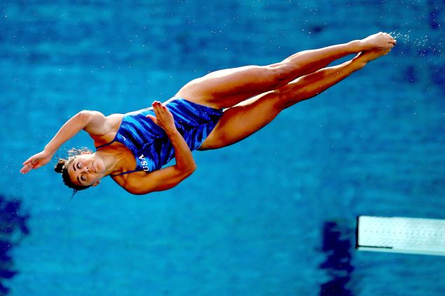 Kassidy Cook of the United States competes in the semifinal of the women's 3m Springboard during the FINA Diving World Cup - Aquece Rio Test Event for the Rio 2016 Olympics.