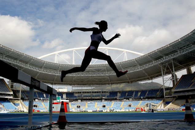 Zulema Arenas #548 of Peru competes in the women's 3000 meter steeplechase during the Ibero American Athletics Championships - Aquece Rio Test Event for the Rio 2016 Olympics.