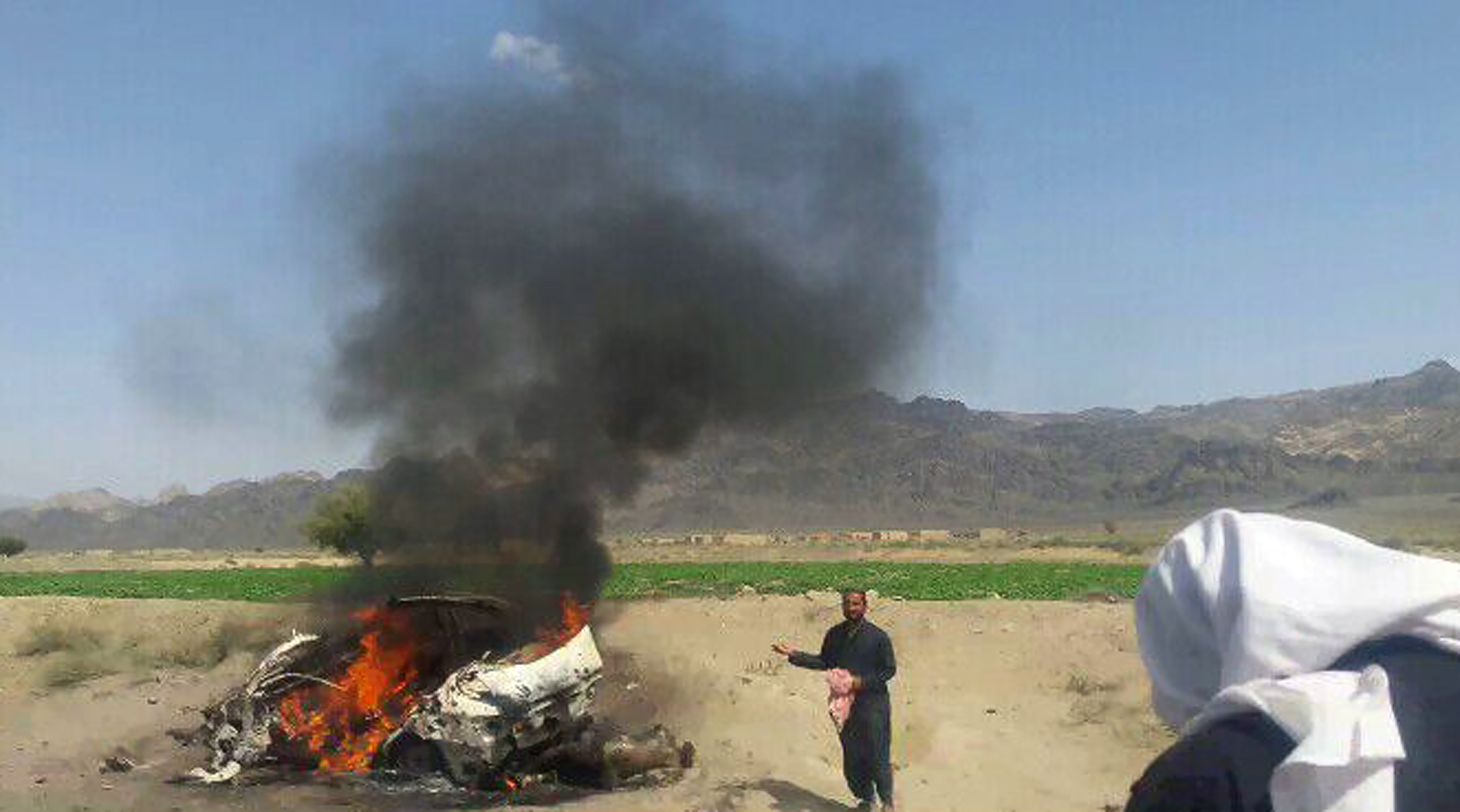 The site of a drone strike believed to have killed Afghan Taliban leader Mullah Akhtar in southwest Pakistan.