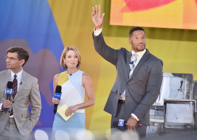 "Good Morning America" Co-hosts George Stephanopoulos, Amy Robach, and Former Michael Strahan interact with fans on ABC's "Good Morning America" at Rumsey Playfield, Central Park on June 10, 2016 in New York City.