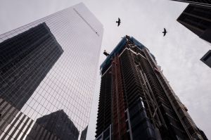 NEW YORK, NY - JUNE 23: A view of 3 World Trade Center before its topping off ceremony June 23, 2016 in New York City. The ceremony marks the completion of the 2.5 billion dollar building's concrete core. 3 World Trade Center will stand 1,079-foot tall. (Photo by Drew Angerer/Getty Images)