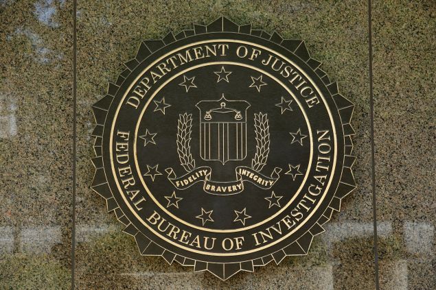 The FBI logo is seen outside the headquarters building in Washington, DC on July 5, 2016.
