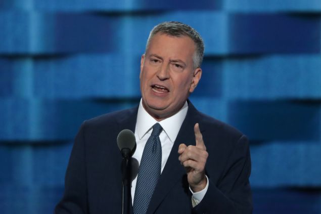 PHILADELPHIA, PA - JULY 27: New York City Mayor Bill De Blasio delivers remarks on the third day of the Democratic National Convention at the Wells Fargo Center, July 27, 2016 in Philadelphia, Pennsylvania. Democratic presidential candidate Hillary Clinton received the number of votes needed to secure the party's nomination. An estimated 50,000 people are expected in Philadelphia, including hundreds of protesters and members of the media. The four-day Democratic National Convention kicked off July 25.