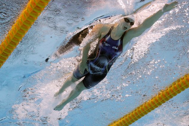 Katie Ledecky of the United States competes in the Women's 800m Freestyle heat on Day 6 of the Rio 2016 Olympic Games at the Olympic Aquatics Stadium on August 11, 2016 in Rio de Janeiro, Brazil.