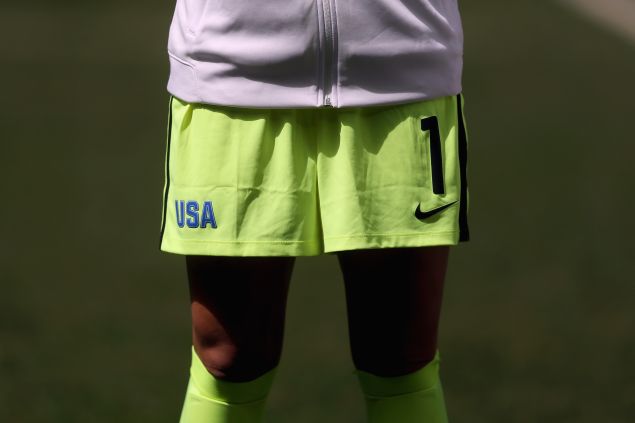 A detailed shot of shorts worn by goalkeeper Hope Solo #1 of United States are seen before the game against Sweden during the Women's Football Quarterfinal match at Mane Garrincha Stadium on Day 7 of the Rio 2016 Olympic Games on August 12, 2016 in Brasilia, Brazil.