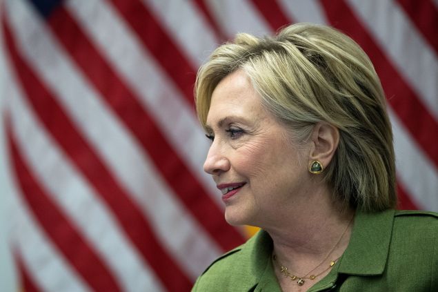 NEW YORK, NY - AUGUST 18: Democratic presidential candidate Hillary Clinton delivers opening remarks during a meeting with law enforcement officials at the John Jay College of Criminal Justice, August 18, 2016 in New York City. The meeting included police chiefs from several metropolitan departments.
