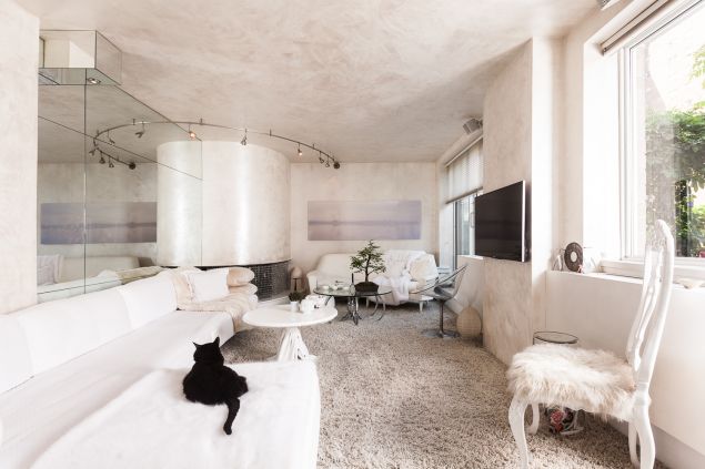 The whitewashed living room