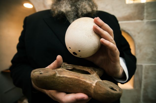 Ancient Ostrich egg lamp/lantern.