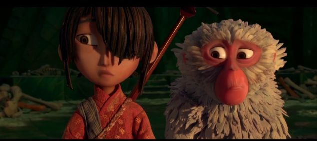Kubo and his pet monkey, Charlize Theron.