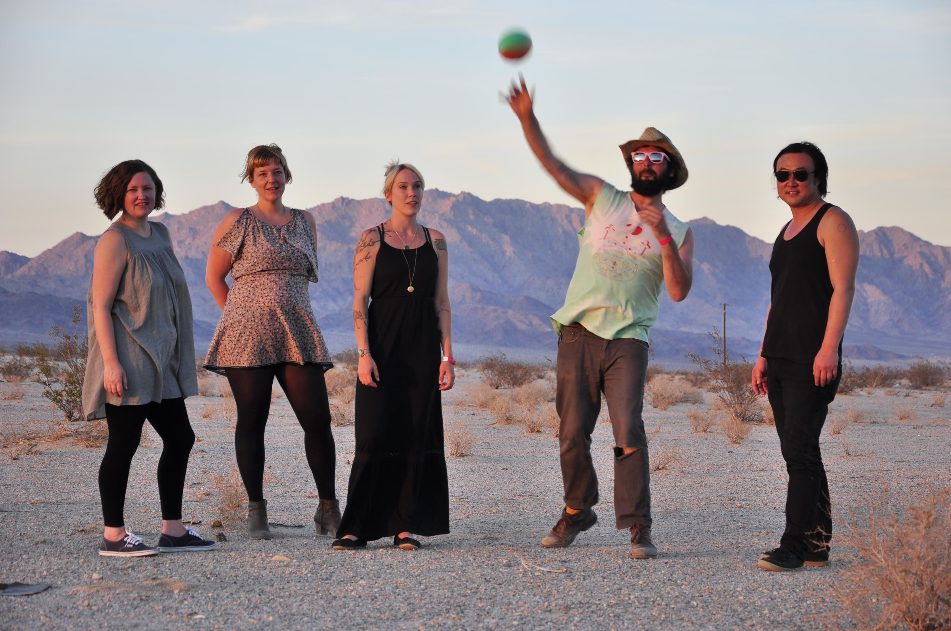 Tim Cohen (second from right) in the desert with friends.