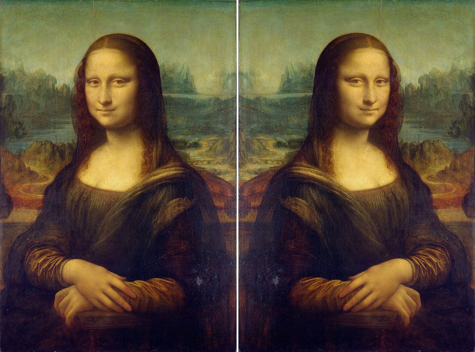 The original Mona Lisa, and flipped side by side.
