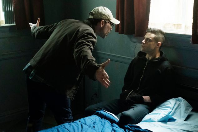 Christian Slater as Mr. Robot and Rami Malek as Elliot Alderson.