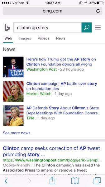 'Clinton AP' Bing search.