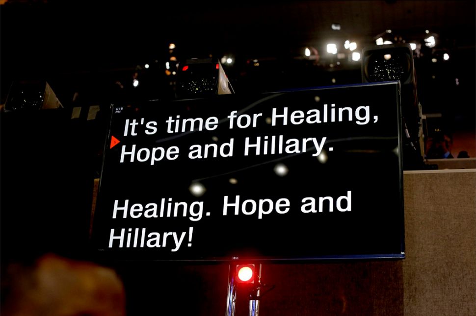 Teleprompter at Republican National Convention. (T) Teleprompter a Democratic National Convention. (B). PHOTO CREDIT: Ron Haviv