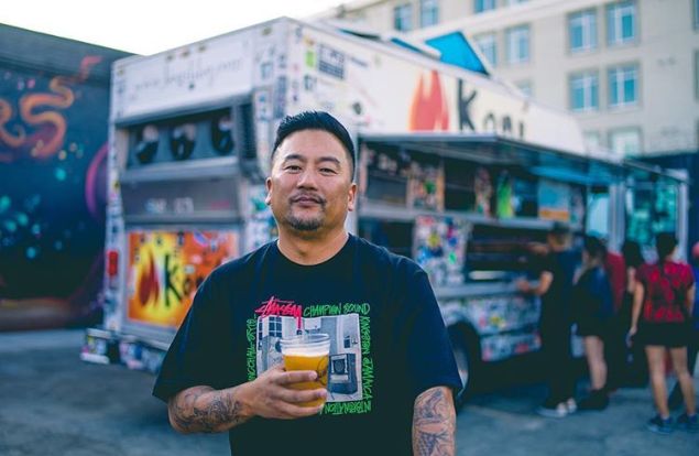 Roy Choi grabs a beer at The Container Yard