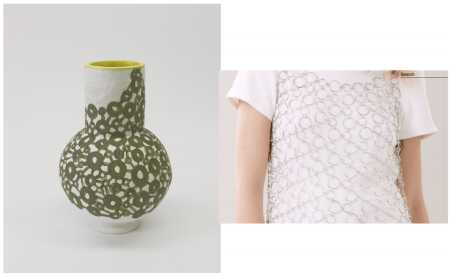 A chainmail dress and it's ceramic counterpart