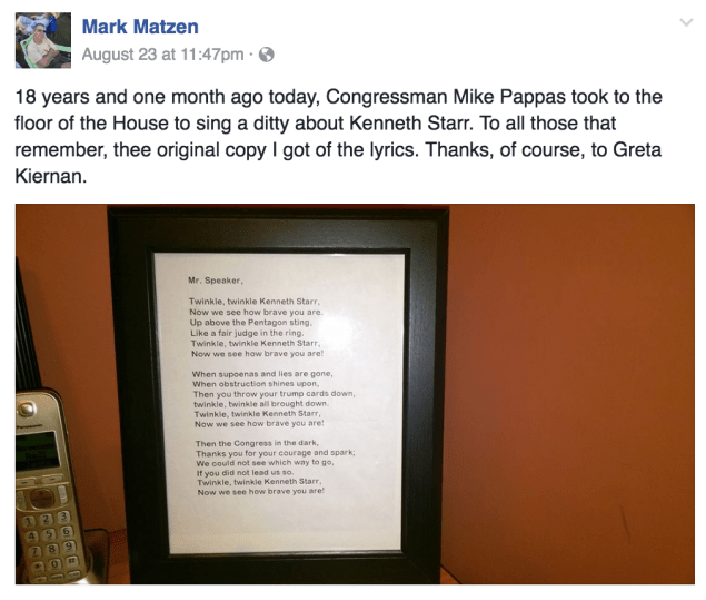 Matzen shows off his framed copy of the original lyrics.