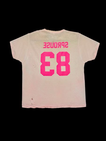 To celebrate Stephen Sprouse, Linton crafted the backwards lettered shirt to be reminiscent of the designer's famous 1983 neon graffiti print.