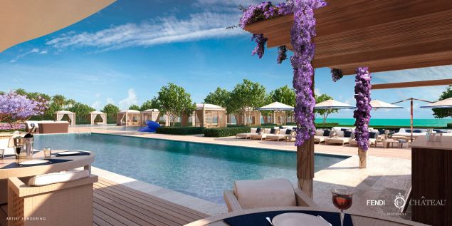 A plethora of cabanas poolside.
