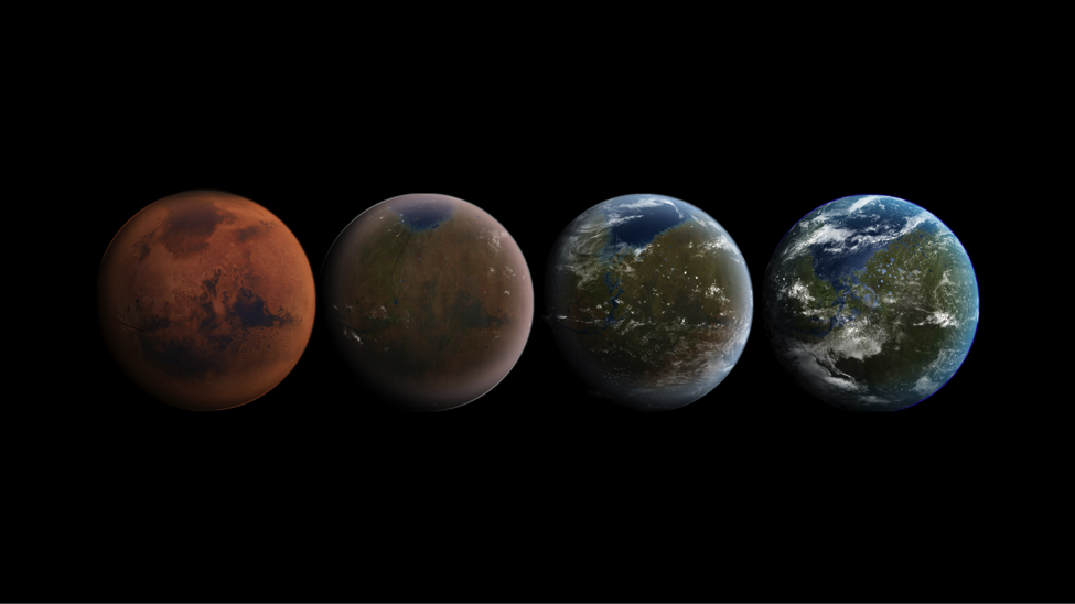 A graphic showing Mars transforming into a new ‘Earth’ 