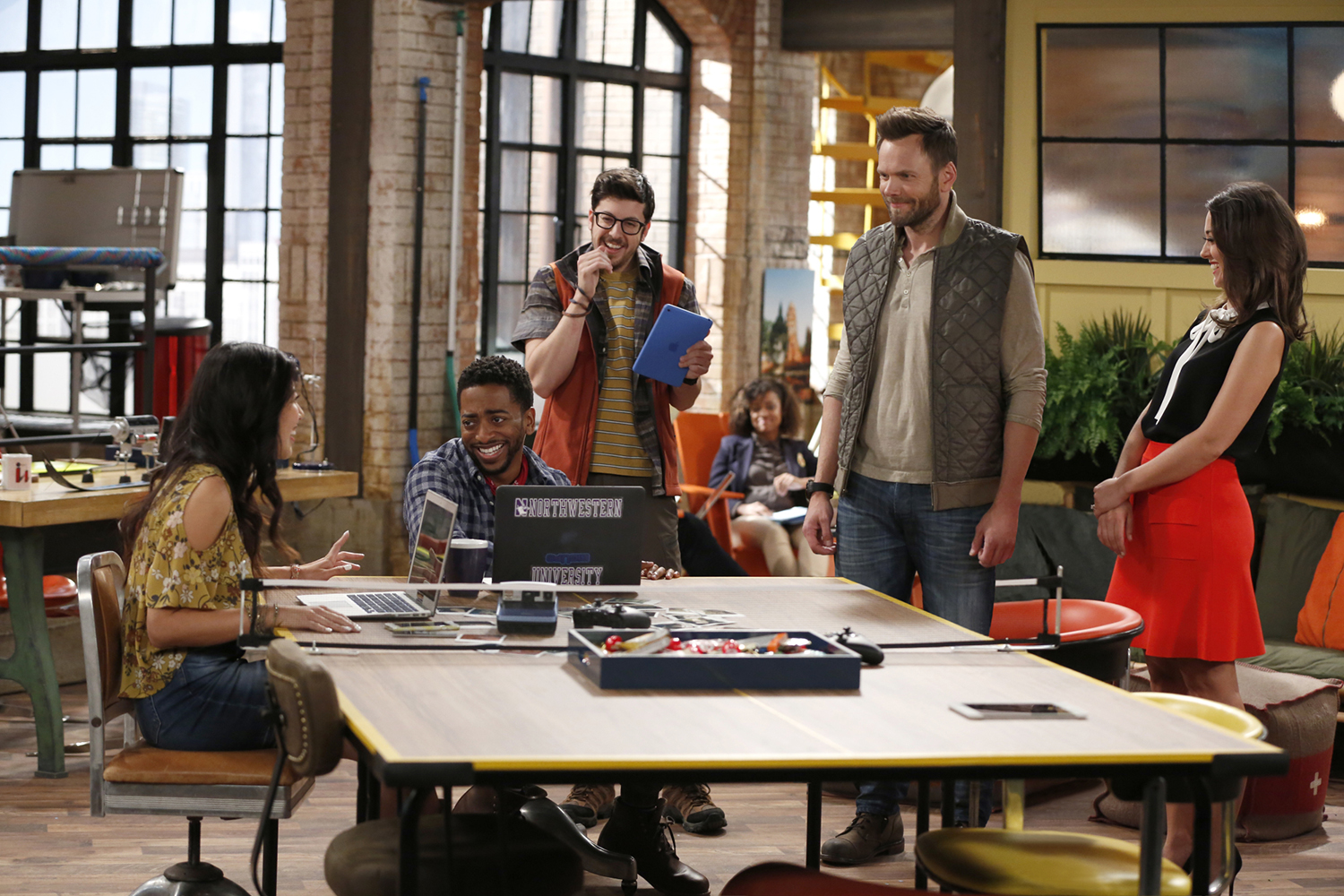Joel McHale Christine Ko, Shaun Brown and Christopher Mintz-Plasse in The Great Indoors.
