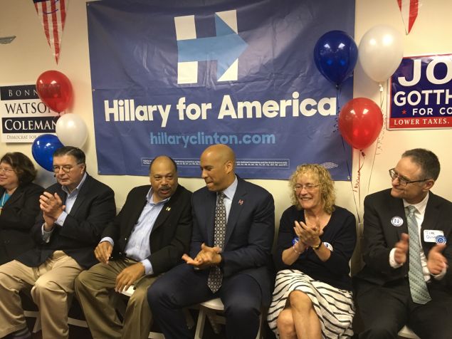 Hughes, Currie, Booker, and Somerset County Democratic chair Peg Schaffer.