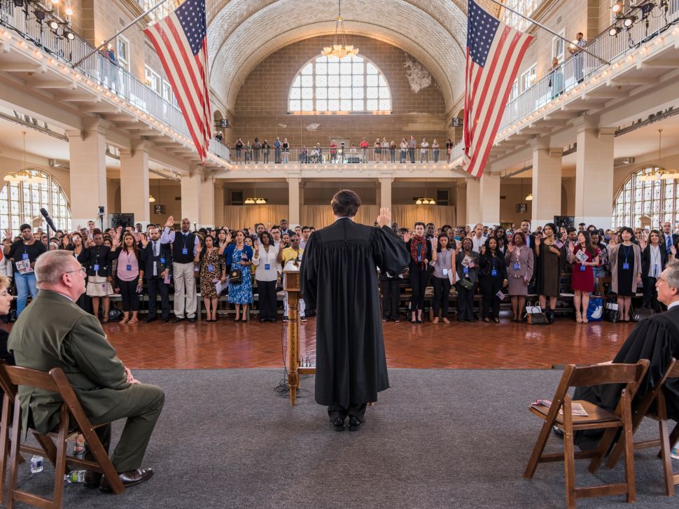 Judge Robert Katzmann presides over the largest naturalization ceremony in Ellis' Island's history.