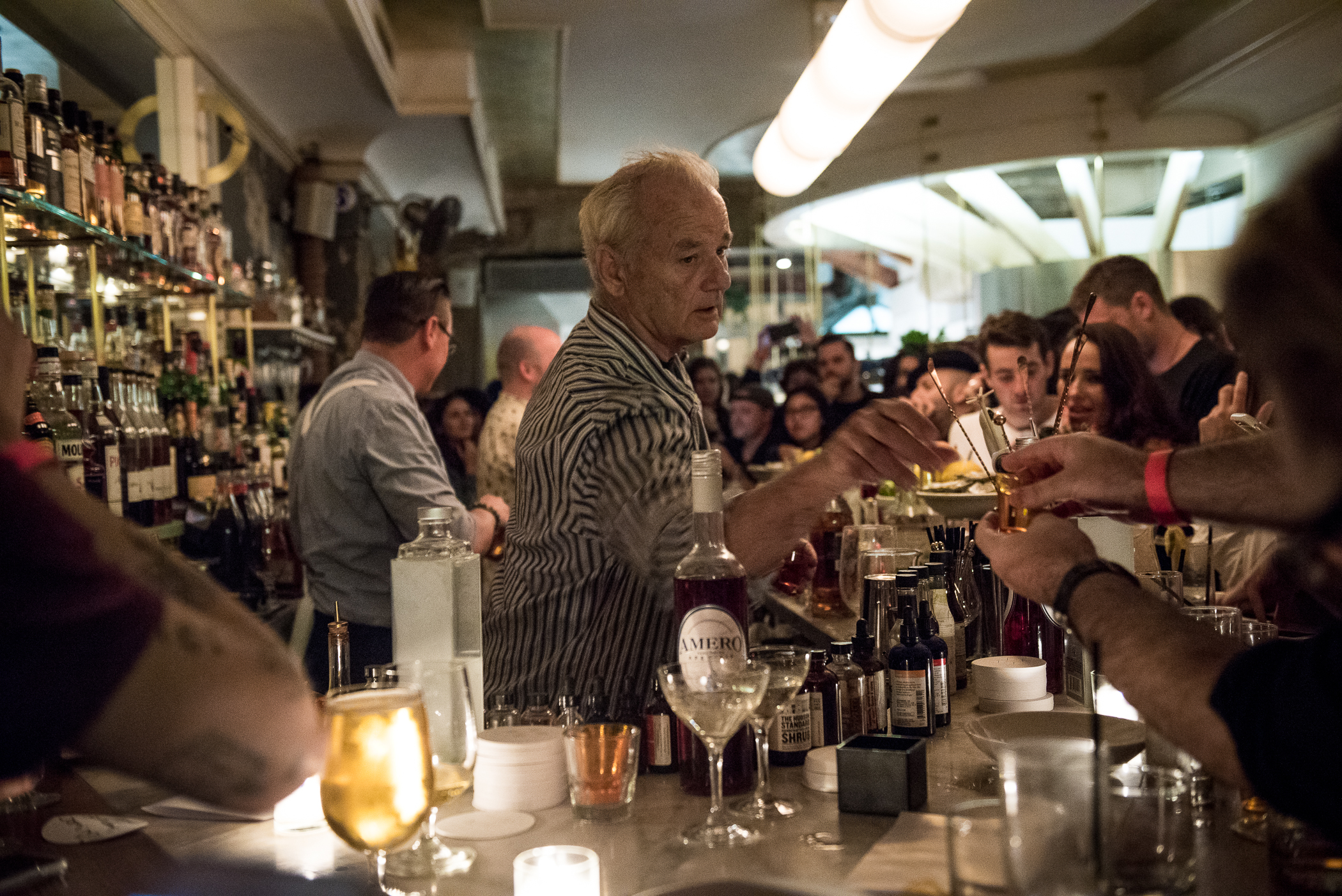 Bill Murray bartends in Brooklyn, at 21 GREENPOINT, 21 Greenpoint Ave in Brooklyn. September 16, 2016. (Photo by Gabi Porter)