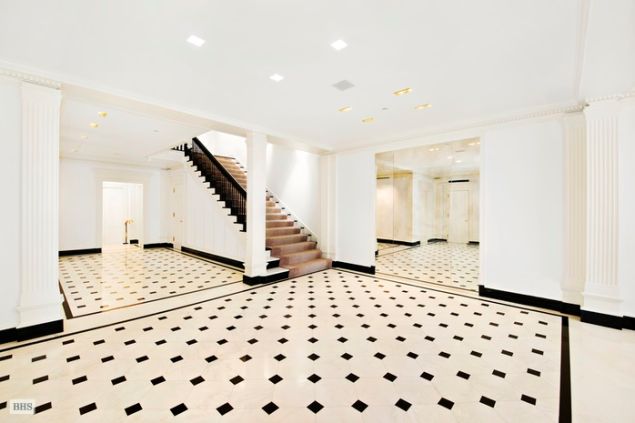 A dramatic marble foyer.
